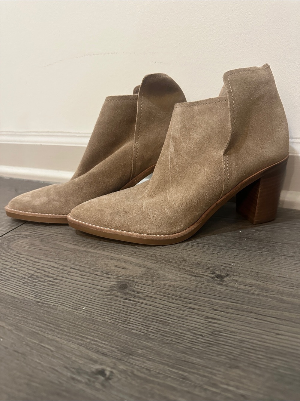Dolce Vita Taupe Suede Ankle Boots with Block Heel